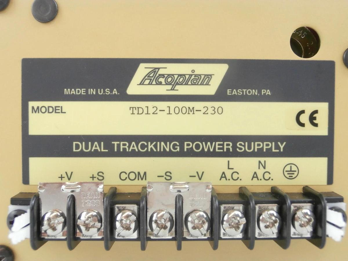 Used Acopian TD12-100M-230 Dual Tracking Power Supply Qcept CHEMETRIQ Working Surplus