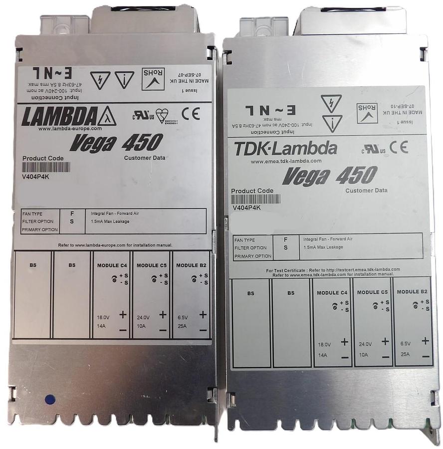 Used Lambda V404P4K Modular Power Supply Assembly Vega 450 Lot of 2 Working