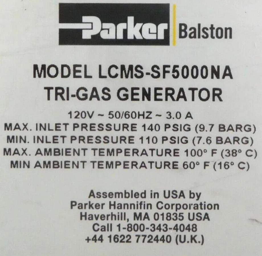 Used Parker Balston LCMS-SF5000NA LC/MS Tri-Gas Generator Source SF5000 Surplus Spare