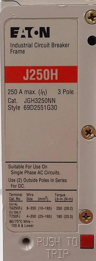 Used Eaton JGH3250NN 3 Pole Industrial Circuit Breaker ELJBN3250W Lot of 2 Working