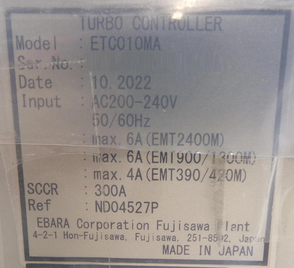 Ebara Technologies ETC010MA Turbomolecular Pump Controller EMT2400M New Surplus