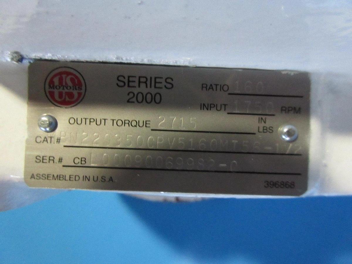Used US Motors 6592A Motor & Gearbox Series 2000 .5 HP 3 PH 160 Ratio Used Working
