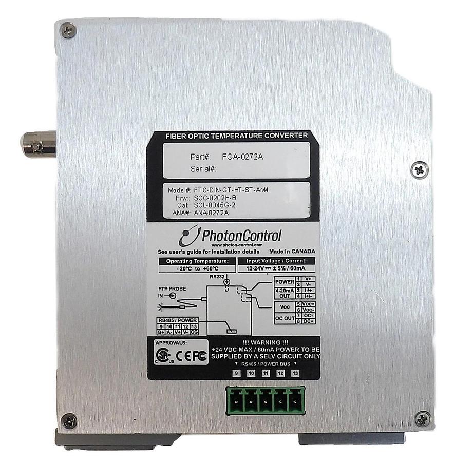 Used Photon Control FGA-0272A Fiber Optic Temperature Converter FTC-DIN-GT-HT Working