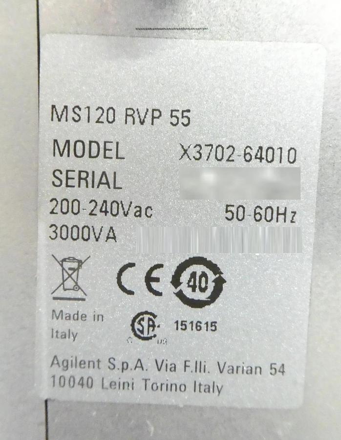 Used Agilent X3702-64010 Rotary Vane Vacuum Pump Assembly MS-120 Working As-Is