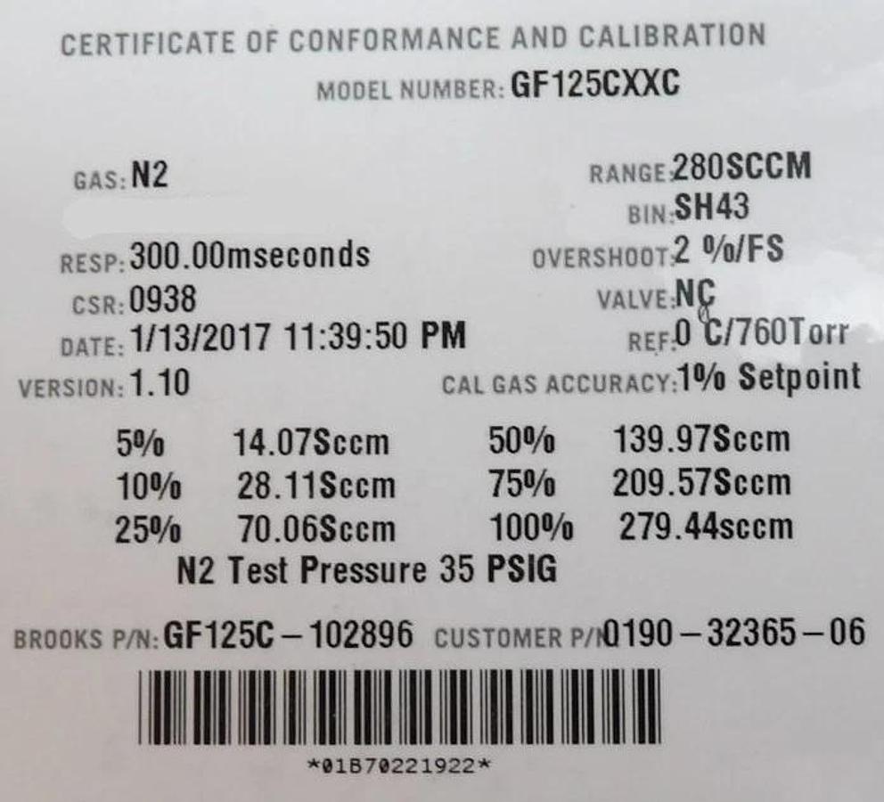 Used Brooks Instrument GF125C Mass Flow Controller MFC GF125CXXC Lot of 4 Working