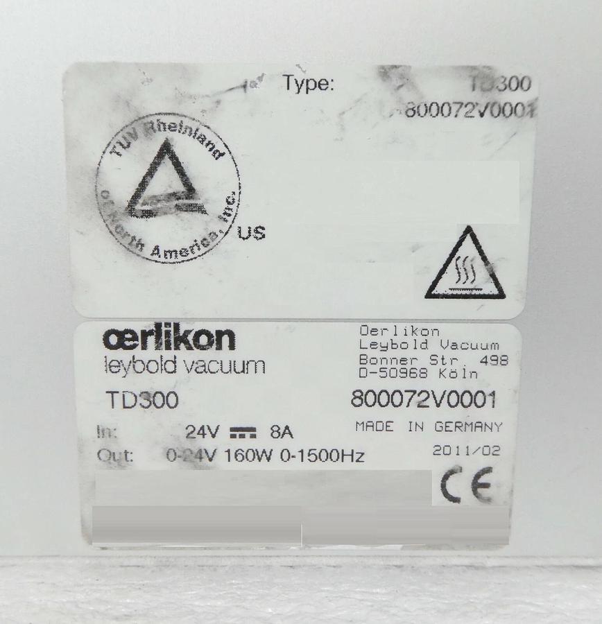 Used TD300 Leybold 800072V0001 Turbomolecular Pump Controller Working Surplus
