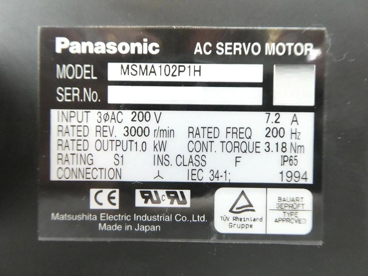 Used Panasonic MSMA102P1H AC Servo Motor TEL Tokyo Electron Lithius Working Surplus