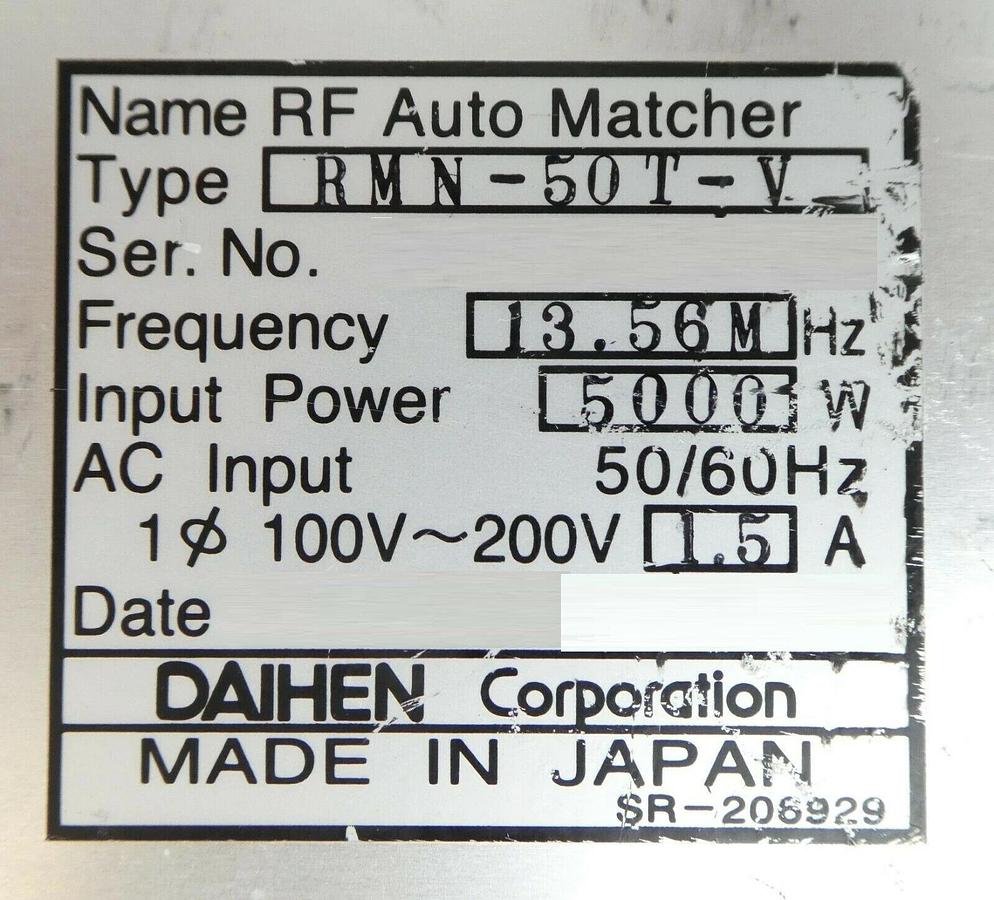 Used Daihen RMN-50T-V RF Auto Matcher TEL Tokyo Electron 3D39-000002 Copper Working