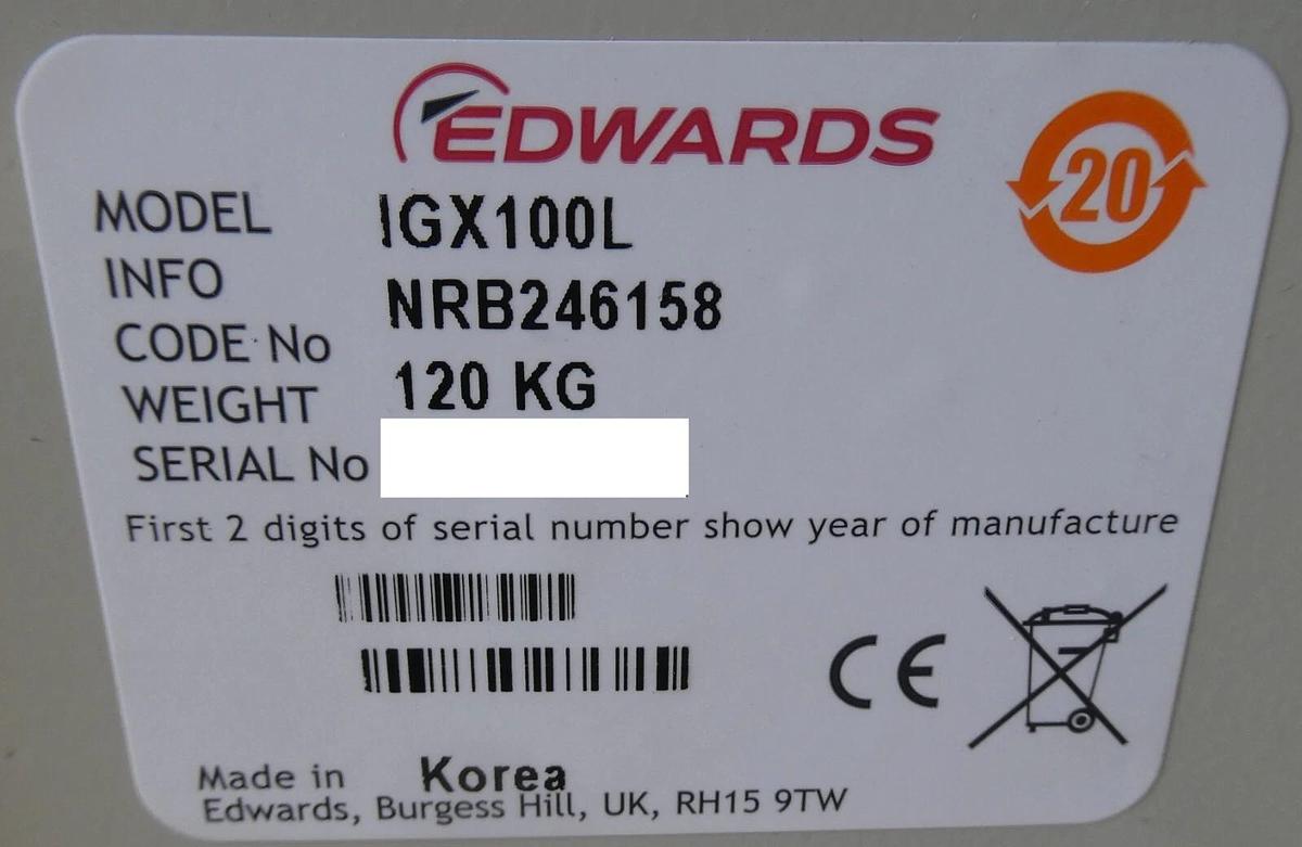 Refurbished iGX100L Edwards NRB246158 Vacuum Pump IGX 100L Manufacturer Refurbished