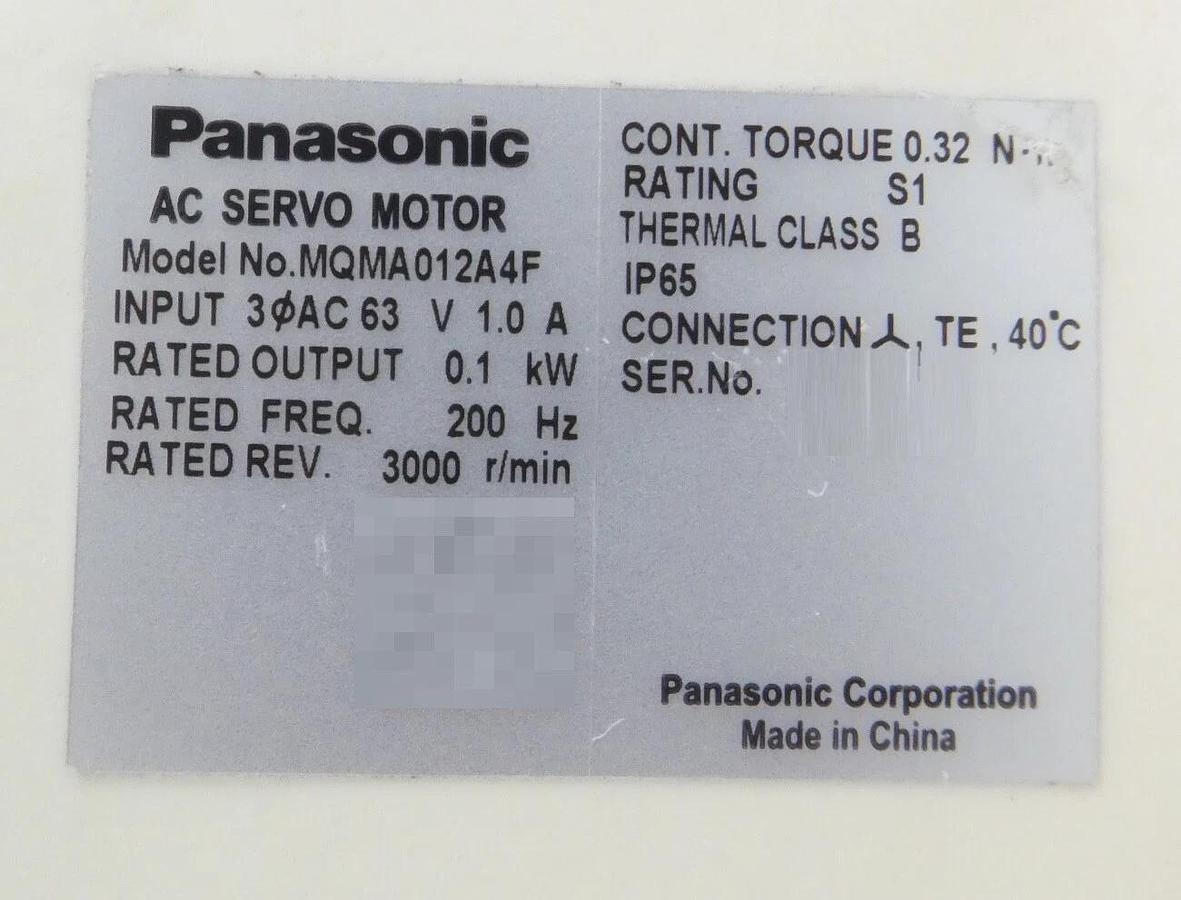 Used Panasonic MQMA012A4F AC Servo Encoder Motor w/ Bracket Working Surplus