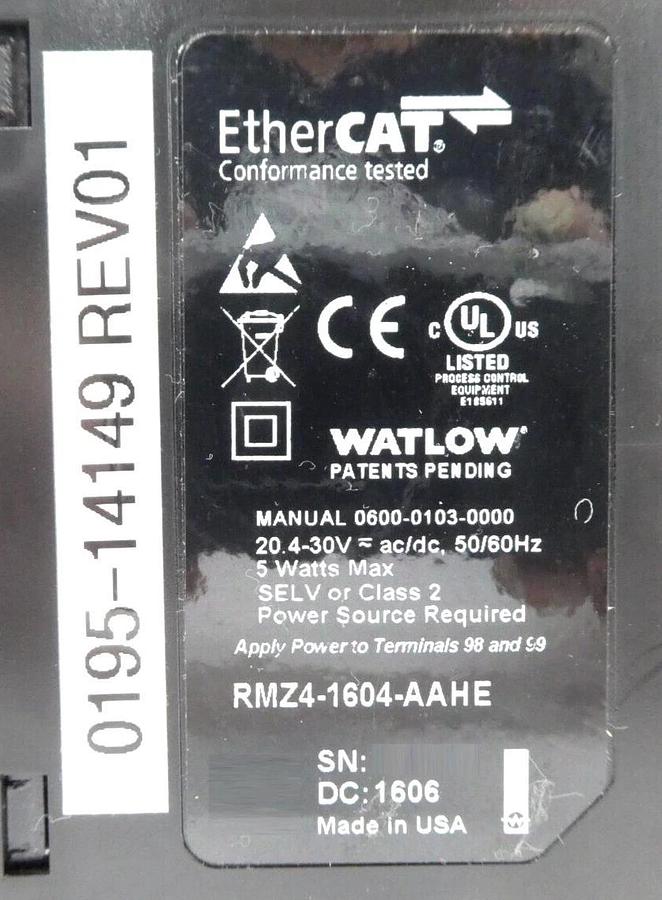 Used Watlow RMZ4-1604-AAHE PLC EtherCAT Temperature Controller 0195-14149 Working