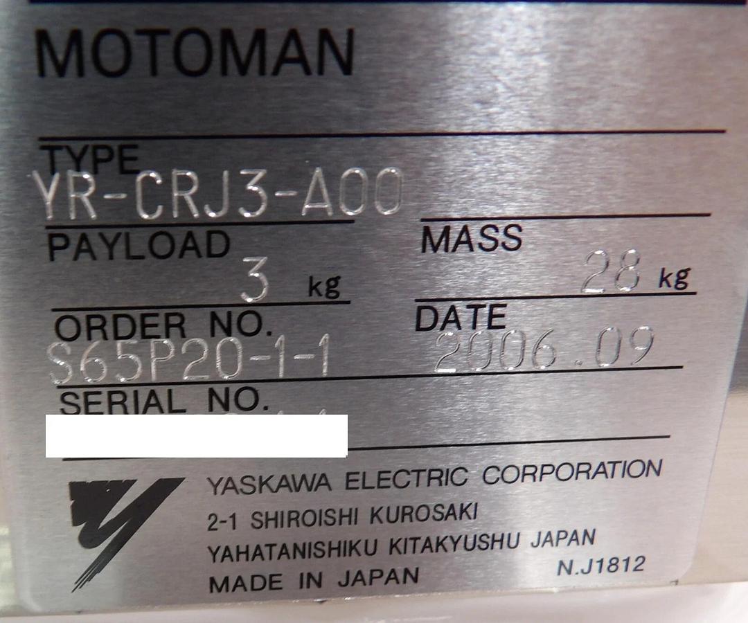Used Yaskawa YR-CRJ3-A00 MOTOMAN Robot Set NXC100 ERCR-NS00-A210-E Working Surplus