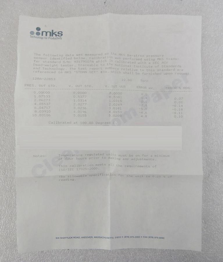 MKS Instruments 128A-22853 Baratron Pressure Transducer Type 128 New Surplus