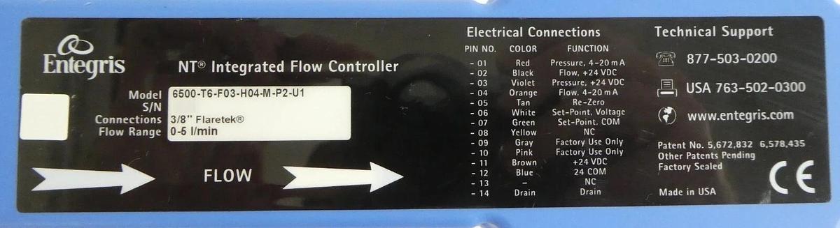 Used Entegris 6500-T6-F03-H04-M-P2-U1 InVue Integrated Flow Controller Surplus