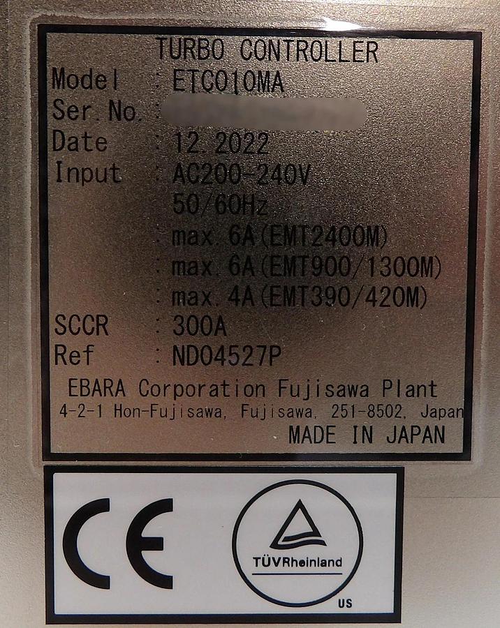 Ebara Technologies ETC010MA Turbomolecular Pump Controller EMT2400M Turbo New