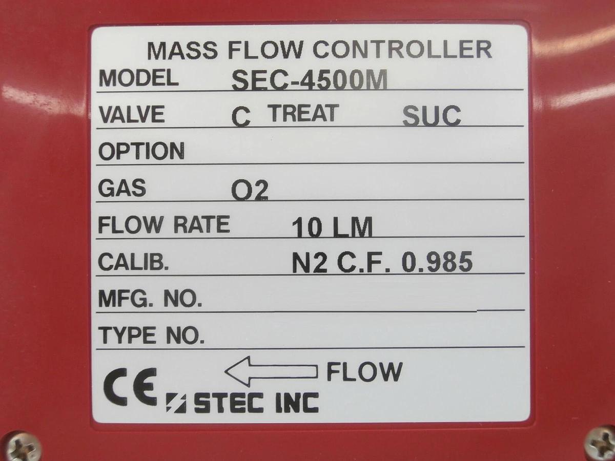 Used STEC SEC-4500M Mass Flow Controller MFC SEC-4500 10 LM O2 Working Surplus