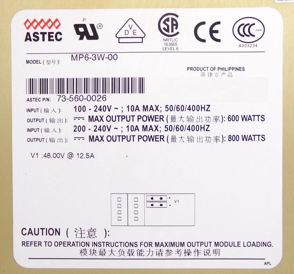 Used Astec 73-560-0026 Power Supply MP6-3W-00 MVP Series Working Surplus