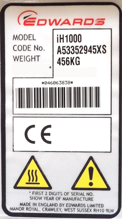 Refurbished iH 1000 Edwards A53352945XS Vacuum Dry Pump iH1000 Manufacturer Refurbished