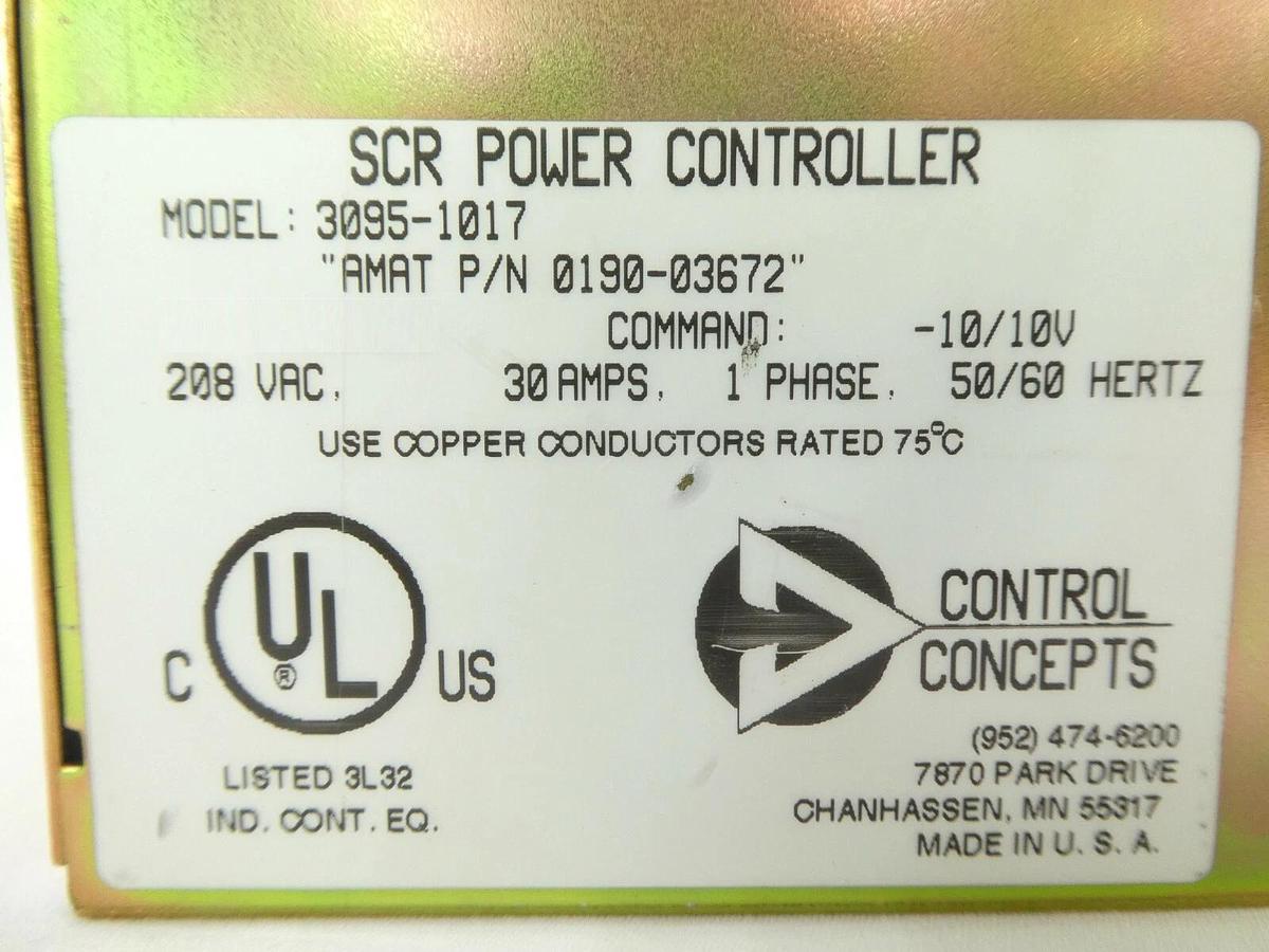 Used Control Concepts 3095-1017 SCR Power Controller AMAT 0190-03672 Working Surplus
