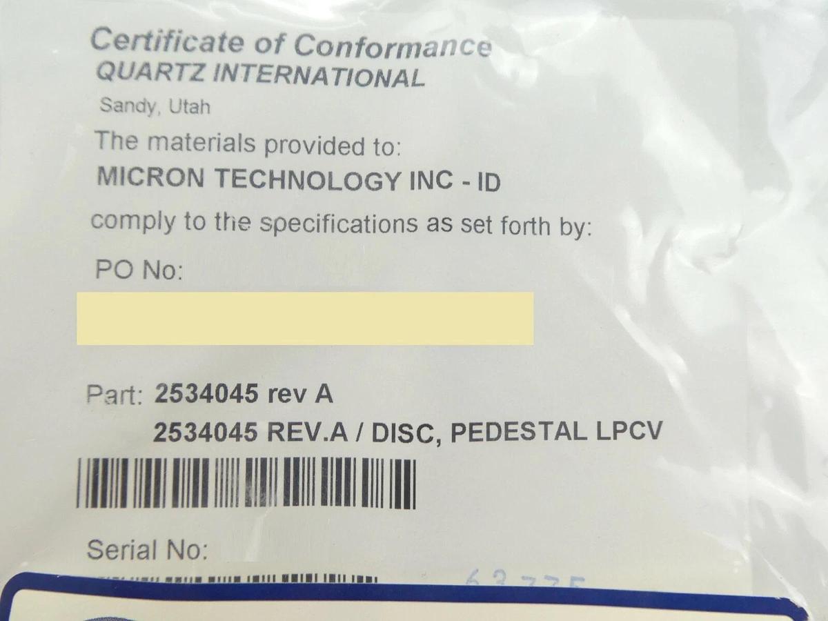 Used Quartz International Corp 2534045 LPCV Pedestal Disc New Surplus