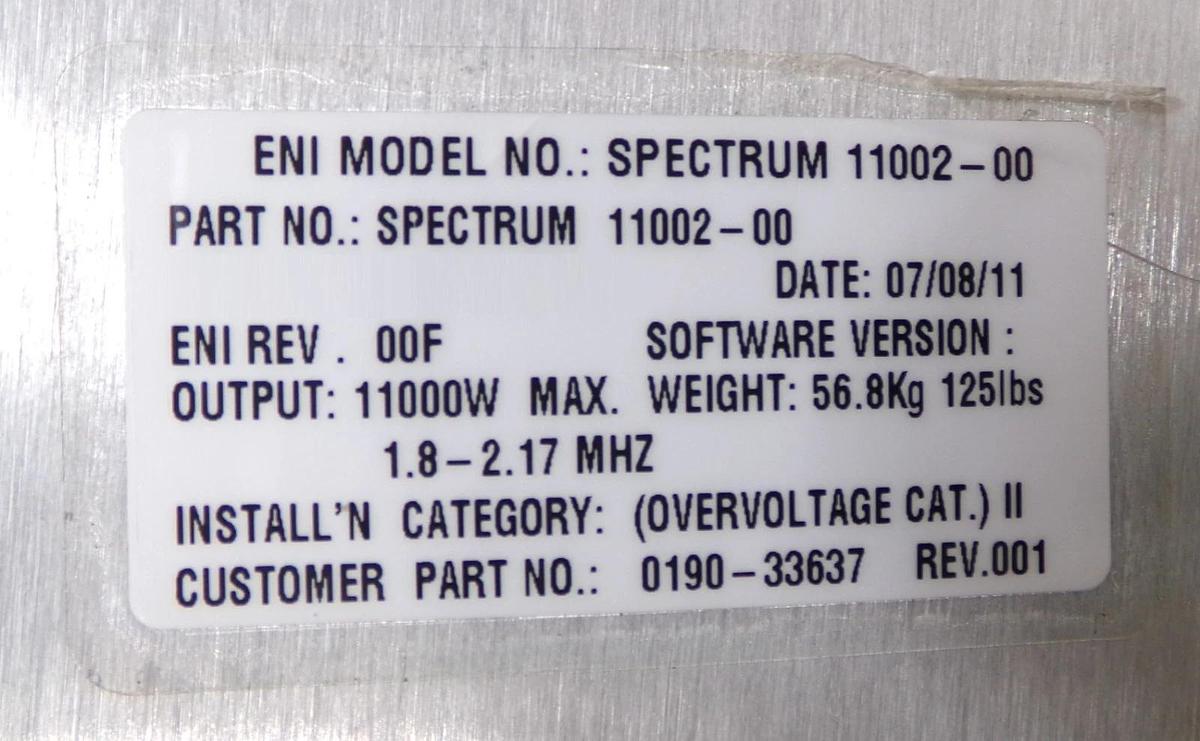 Used Spectrum 11002-00 ENI Power Systems 0190-33637 RF Generator 11kW Working