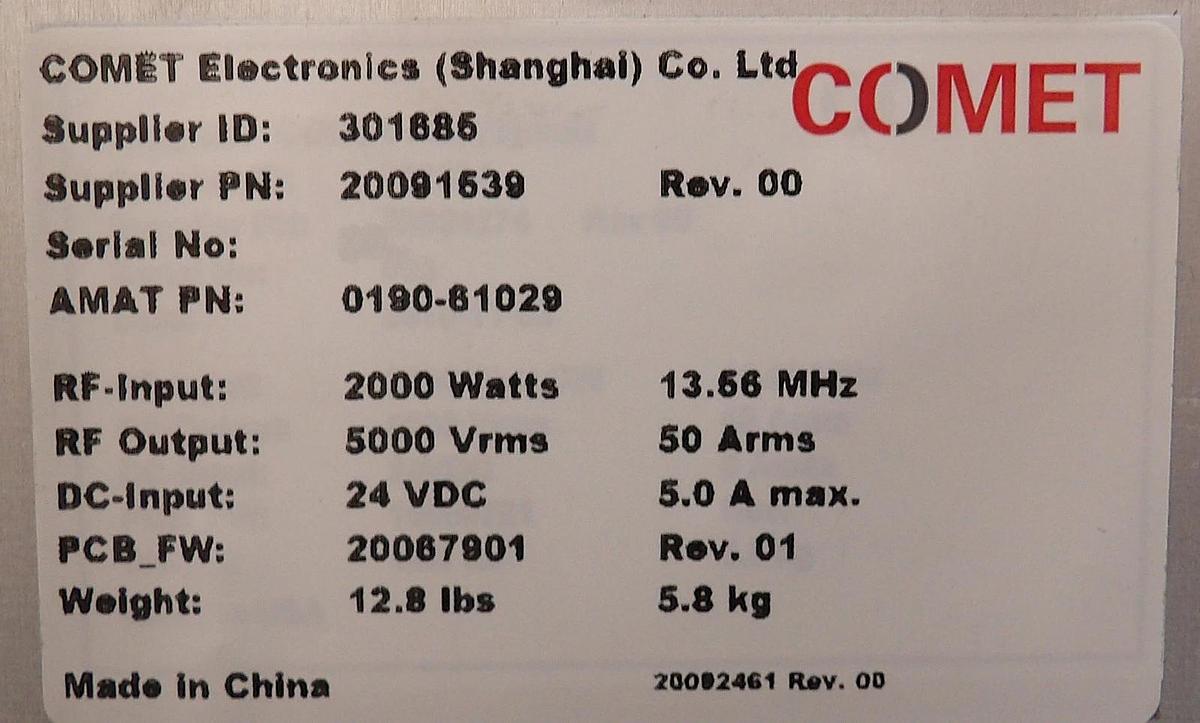 Used Comet Technologies 20091539 RF Match AMAT Applied Materials 0190-61029 Working