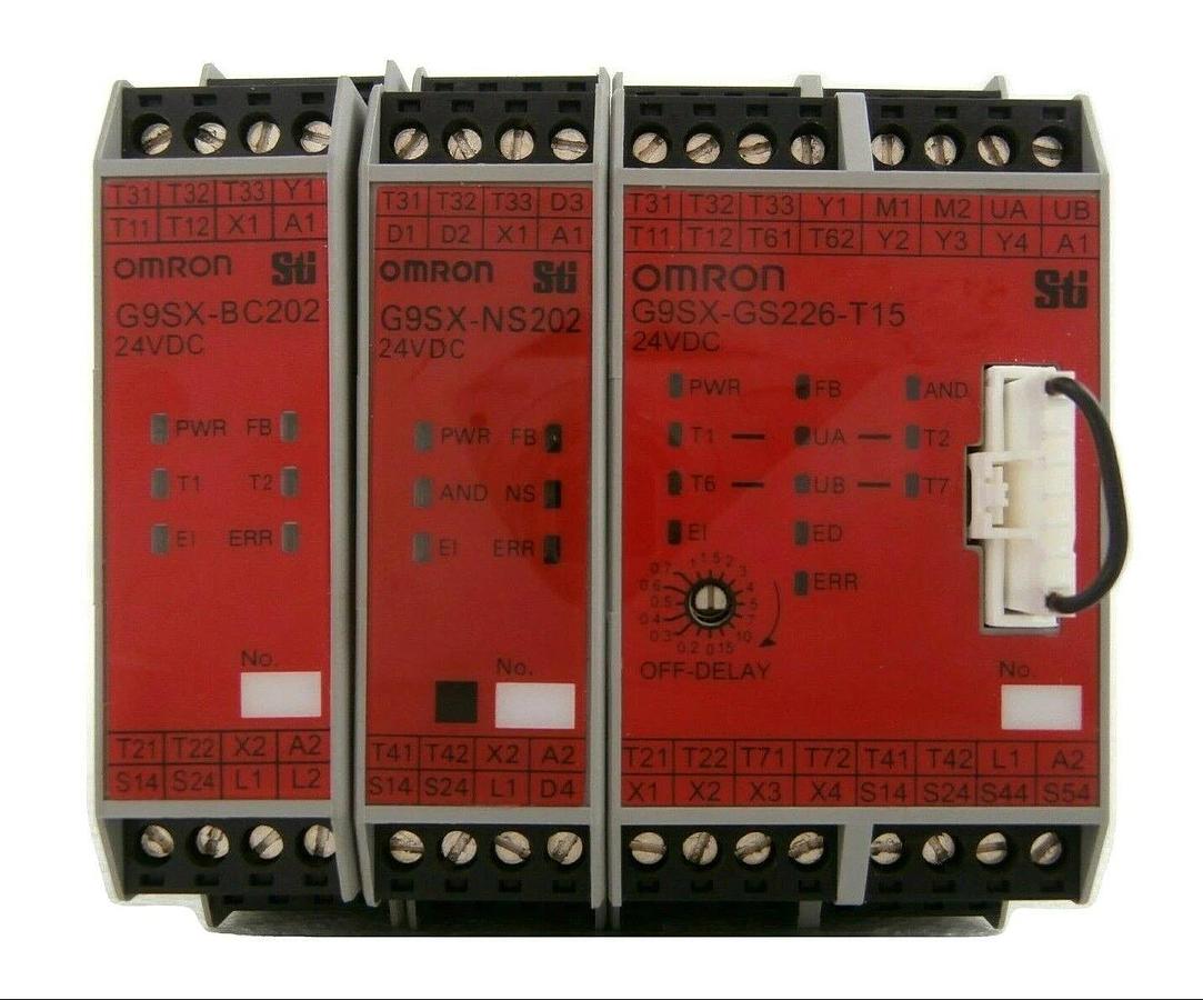 Used Omron G9SX-GS226-T15-RT Safety System Set of 3 G9SX-BC202-RT G9SX-NS202-RT Spare