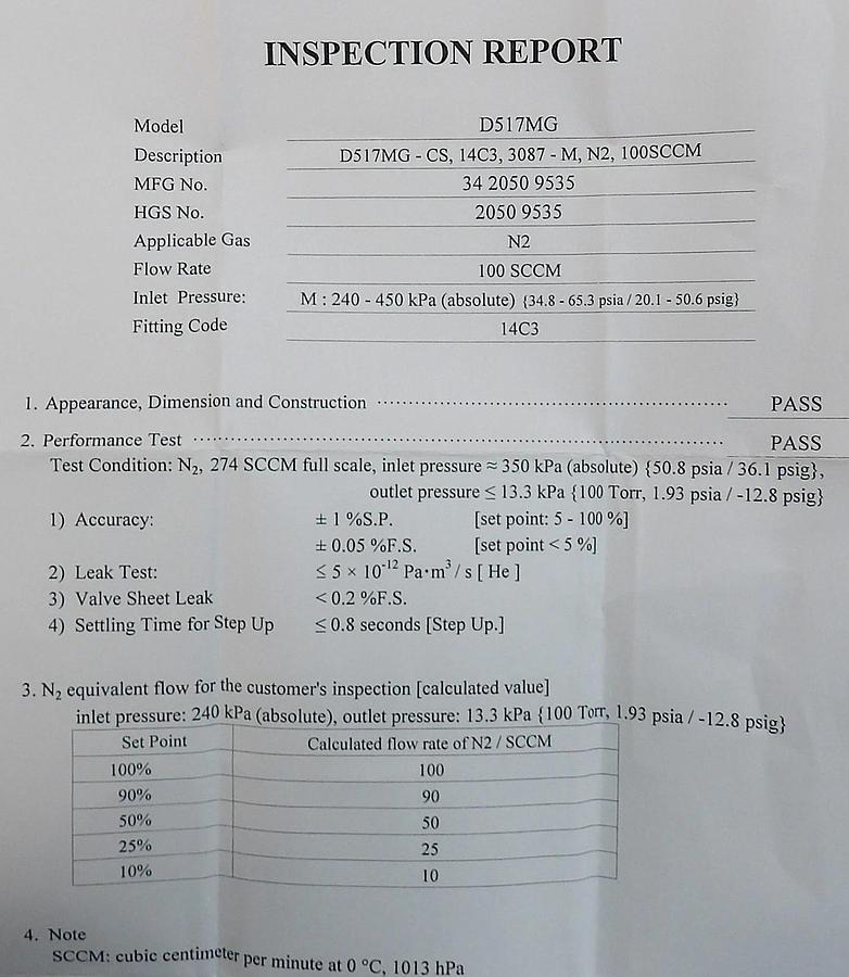 Horiba STEC D517MG Mass Flow Controller MFC CRITERION 100 SCCM N2 New