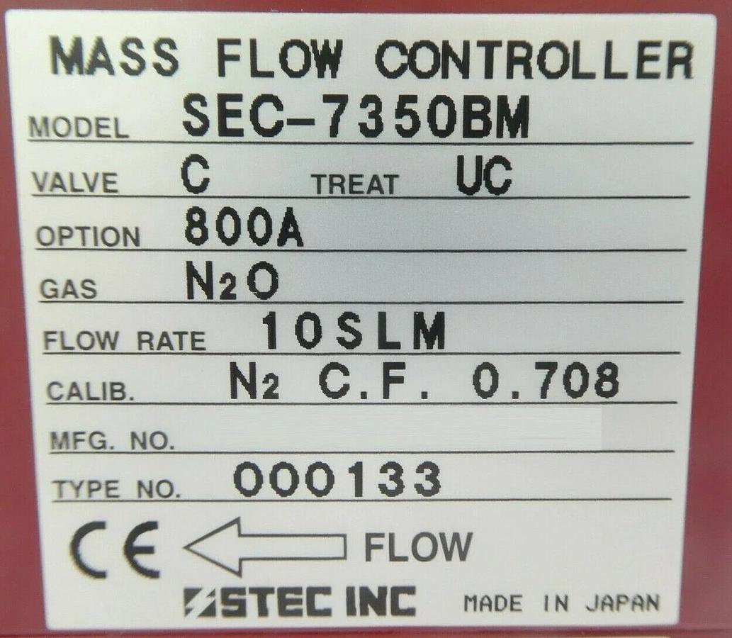 Used STEC SEC-7350BM Mass Flow Controller MFC SEC-7350 10 SLM N2O Working Surplus