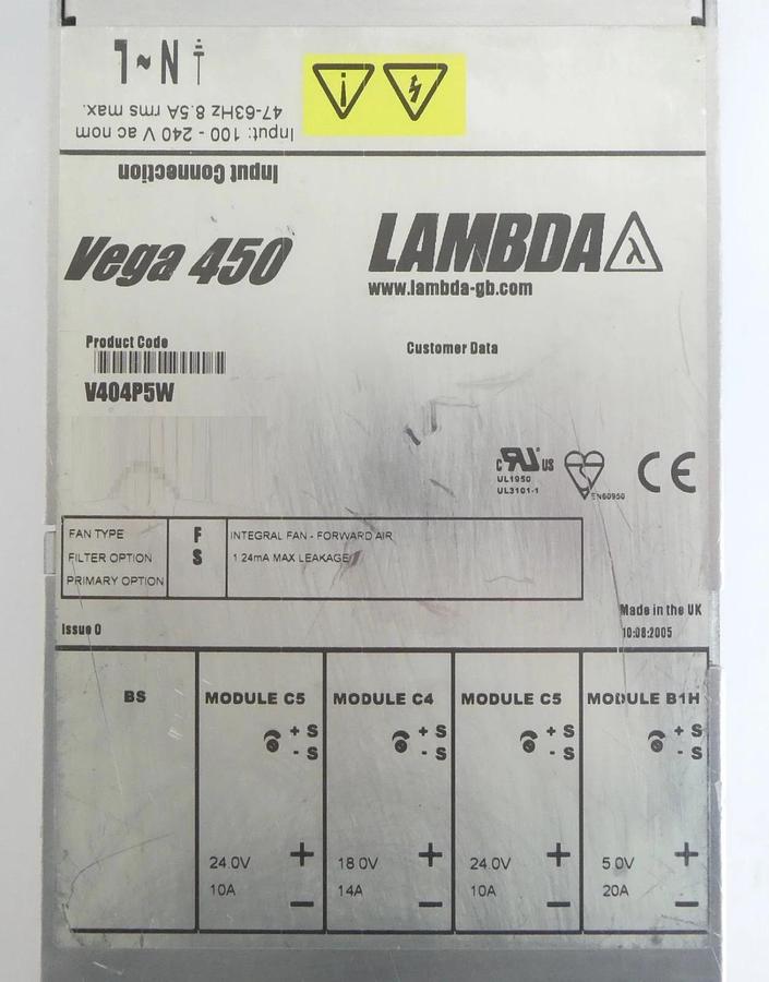 Used TDK-Lambda V404P5W Modular Power Supply Assembly Vega 450 Working Surplus