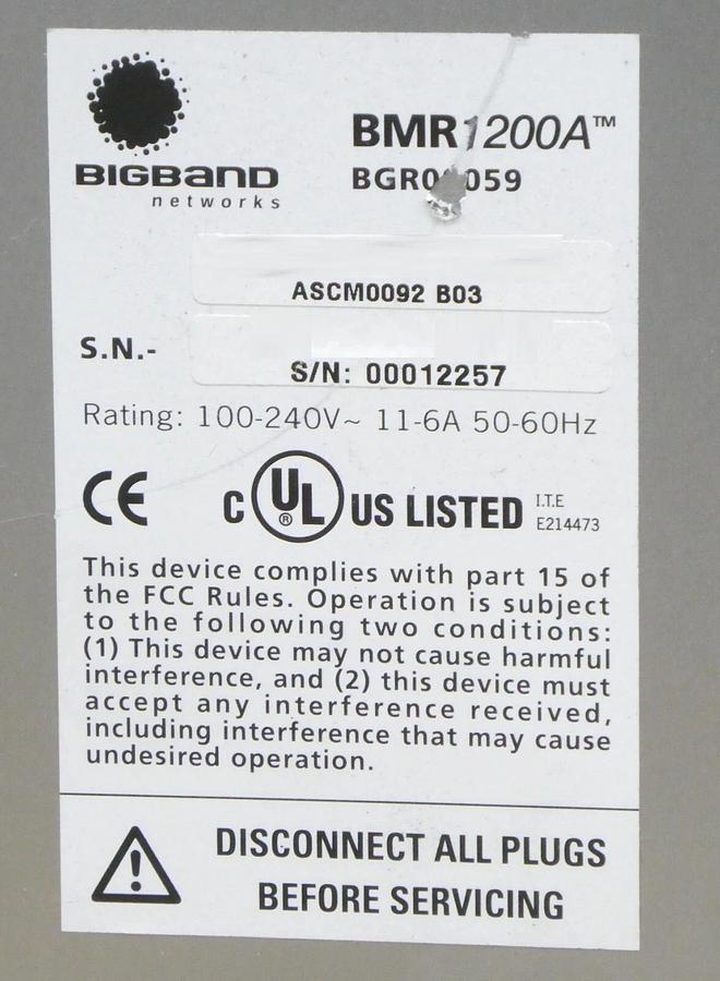 Used BigBand Networks BMR1200A Broadband Multimedia-Service Router MNG1 Arris Surplus