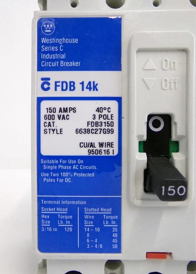 Used Westinghouse 6638C27G99 FDB 14k 3-Pole Industrial Circuit Breaker Working