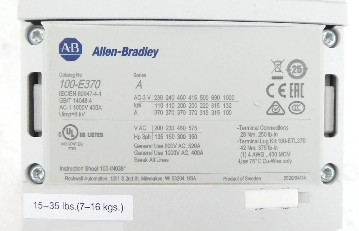 Used AB Allen-Bradley 100-E370 3-Pole Direct On Line Contactor 100-ES3-11 Working