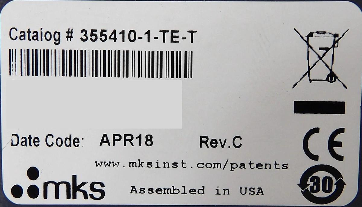 Used MKS Instruments 355410-1-TE-T Hot Cathode Transducer Series 355 Working