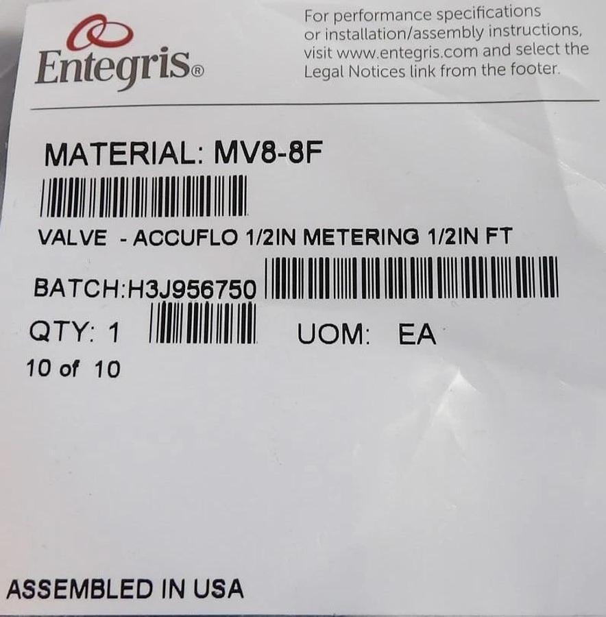 Entegris MV8-8F Accuflo 1/2" Needle Valve Lot of 6 New