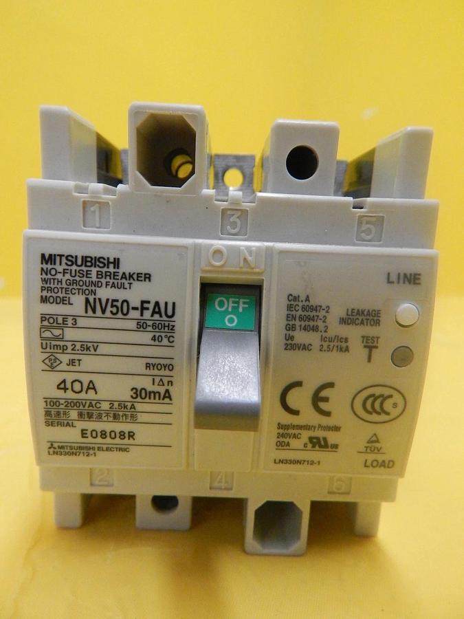 Used Mitsubishi NV50-FAU 40A Earth-Leakage Circuit Protector Reseller Lot of 4 Used