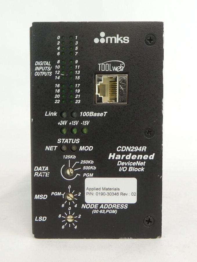 Used MKS Instruments AS01294 DeviceNet I/O Block CDN294R AMAT Working Surplus