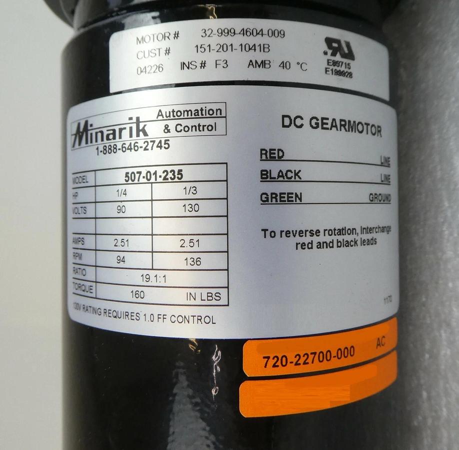 Used Minarik 32-999-4604-009 Gearmotor 507-01-235 KLA-Tencor 720-22700-000 Working