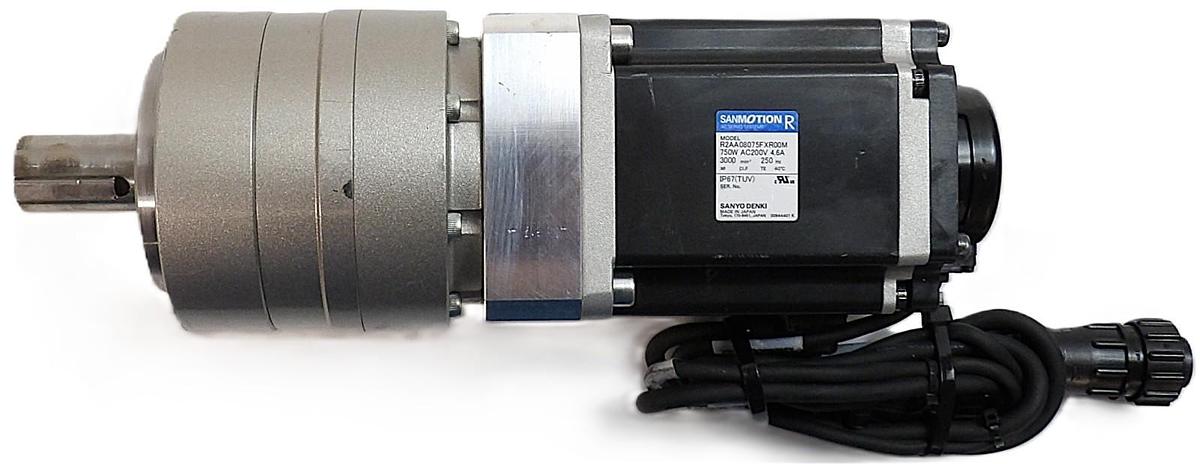 Used Sanyo Denki R2AA08075FXR00M AC Servo Motor SANMOTION R w/Gearhead Working