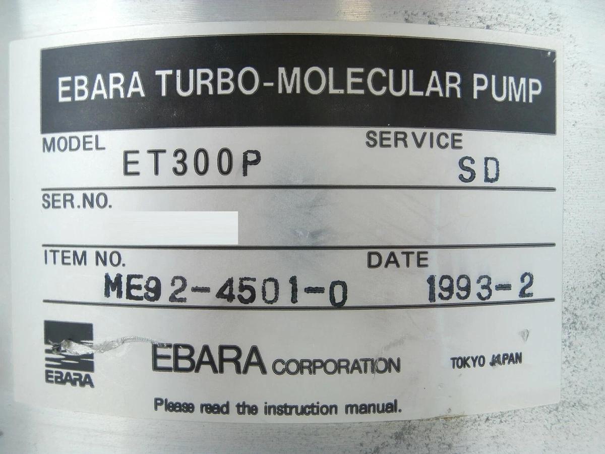 Used ET Ebara ET300P Turbomolecular Vacuum Pump Turbo ME92-4501-0 Tested Working