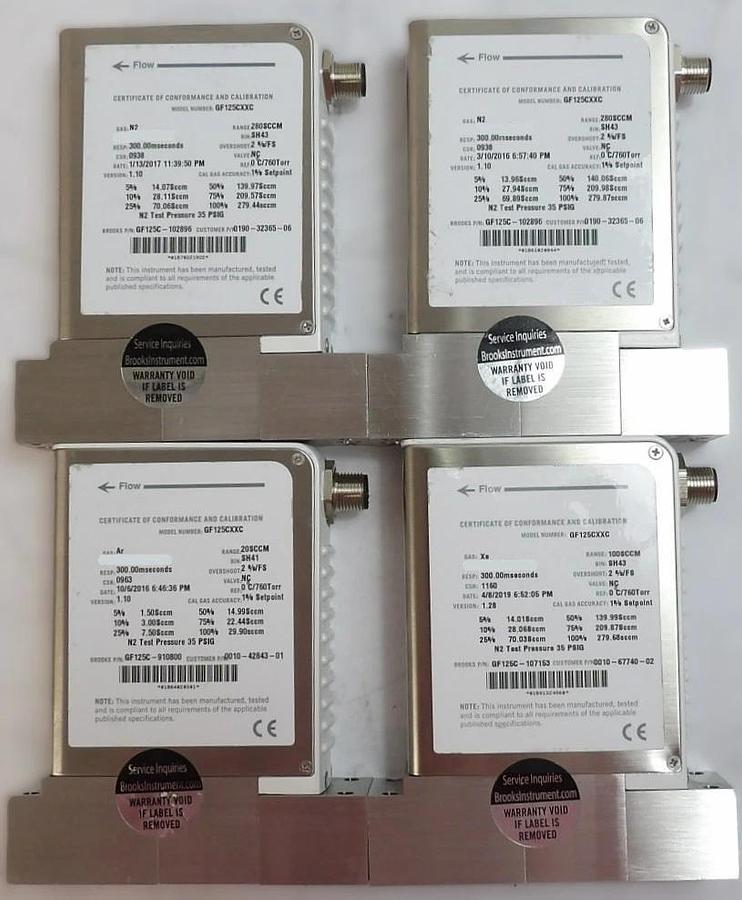 Used Brooks Instrument GF125C Mass Flow Controller MFC GF125CXXC Lot of 4 Working