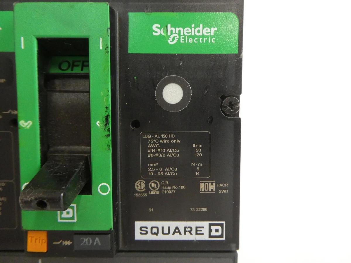 Used Schneider Electric HDL36020 3-Pole Circuit Breaker PowerPact HD 060 Working