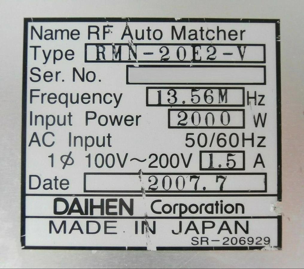 Used Daihen RMN-20E2-V RF Auto Matcher 13.56MHz @ 2000W TEL Tokyo Electron Untested