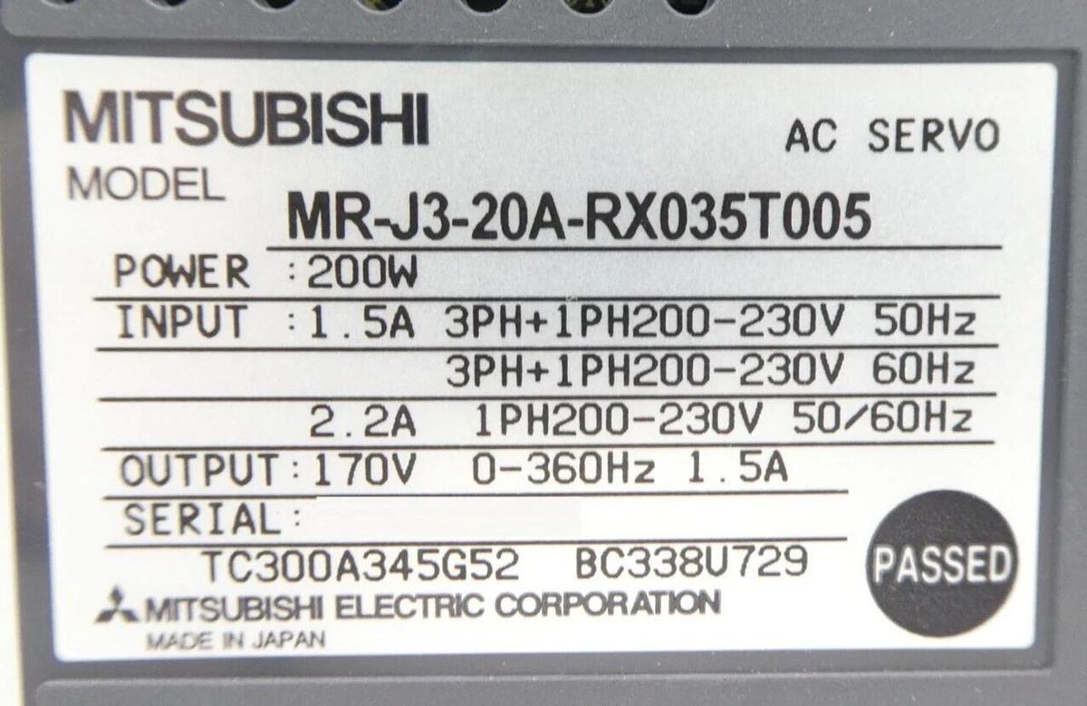 Mitsubishi MR-J3-20A-RX035T005 AC Servo Drive MELSERVO New Surplus