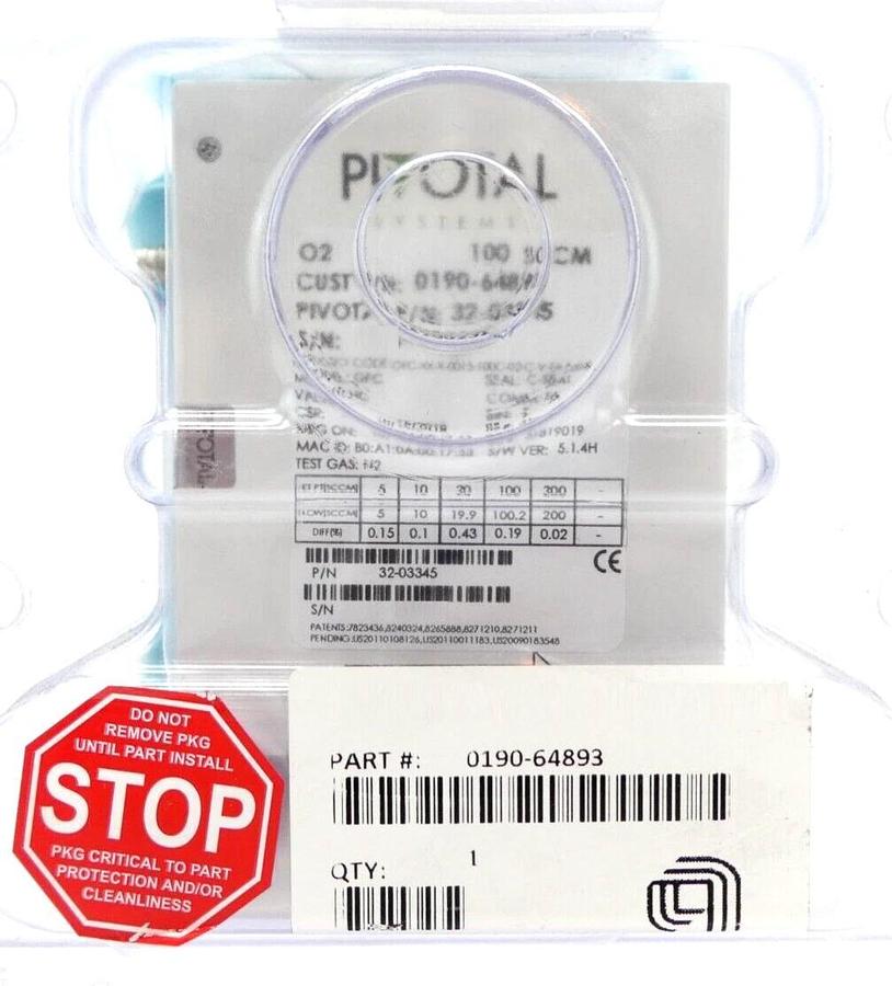 Pivotal 32-03345 Mass Flow Controller MFC 100 SCCM O2 0190-64893 New Surplus