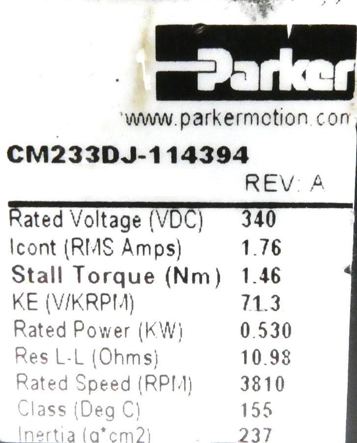 Used Parker CM233DJ-114394 Servo Motor Reseller Lot of 2 Working Surplus