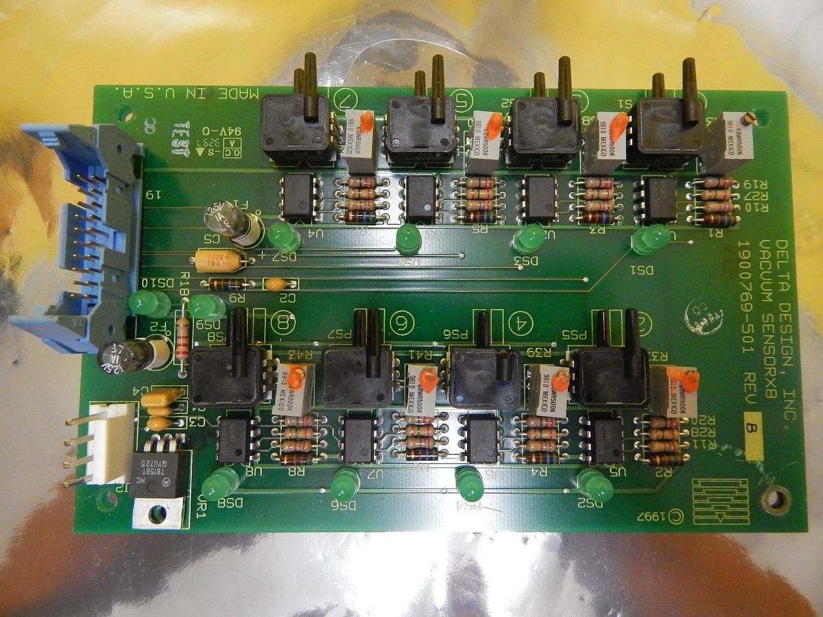 Used Delta Design 1900769-501 Vacuum Sensor X8 Board PCB Rev. B Used Working