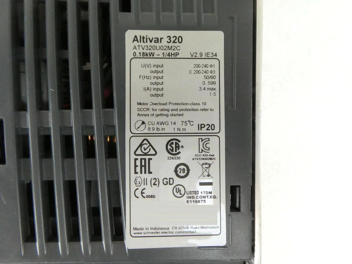 Used Schneider Electric ATV320U02M2C VFD Frequency Drive Altivar 320 VW3A3600 Working