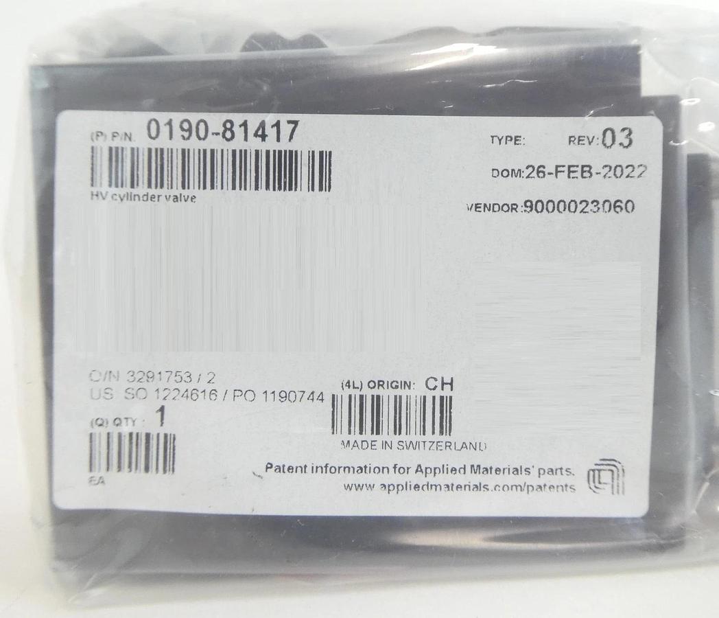 AMAT Applied Materials 0190-81417 Pneumatic HV Cylinder Valve New