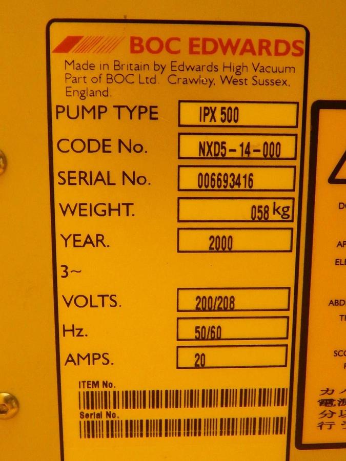 Used IPX 500 Edwards NXD5-14-000 Dry Vacuum Pump Needs Rebuild Tested Working As-Is